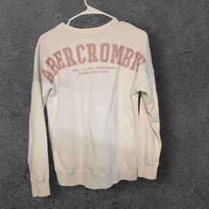 abercrombie kids Cream Crewneck Sweatshirt with Pink Logo Arch